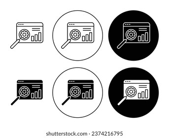 Search engine optimization sign icon set. Seo marketing vector symbol in black filled and outlined style.