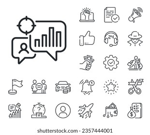 Search engine optimization sign. Salaryman, gender equality and alert bell outline icons. Seo statistics line icon. Analytics chart symbol. Seo statistics line sign. Vector