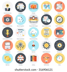 Search engine optimization theme, flat style, colorful, vector icon set for info graphics, websites, mobile and print media.