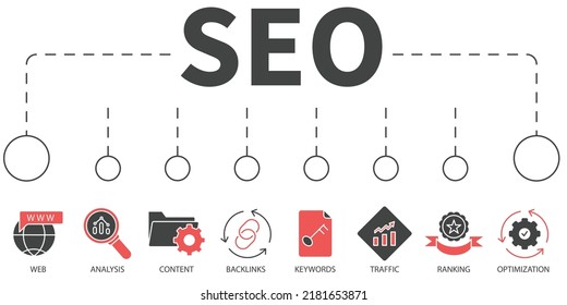 search engine optimization Vector Illustration concept. Banner with icons and keywords . search engine optimization symbol vector elements for infographic web