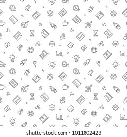 Search Engine Optimization vector seamless pattern. Texture background design with thin line icons of optimization, SEO, web page, idea, graph