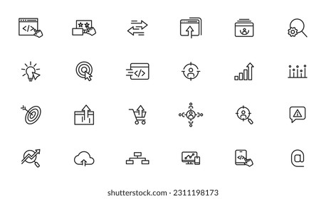 Search Engine Optimization and web development. Thin line web icon collection
