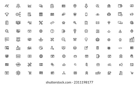 Search Engine Optimization and web development. Thin line web icon collection