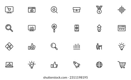 Search Engine Optimization and web development. Thin line web icon collection