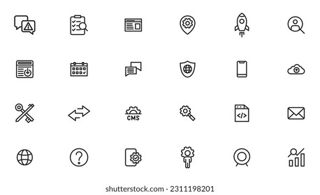 Search Engine Optimization and web development. Thin line web icon collection