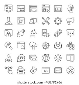 search engine optimization and web development icons set, thin line, black color