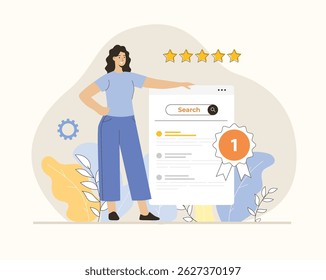 Search engine optimization for website keyword ranking development. Digital marketing strategy. Website SEO analysis. Flat vector illustration.	
