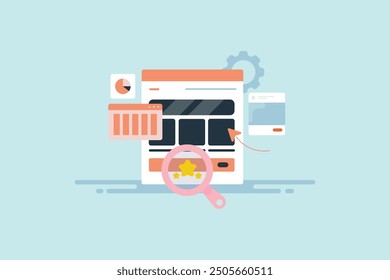 Search engine optimization, Website SEO analysis, Digital marketing, Social media marketing - vector illustration with icons