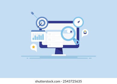 Search engine optimization, Website SEO optimization, SEO speed checker, SEO performance analysis, Search engine result - vector illustration with icons