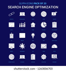 Search Engine Optimization White icon over Blue background. 25 Icon Pack