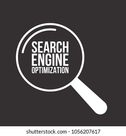 Search Engine Optimization Word Magnifying Glass. Vector illustration