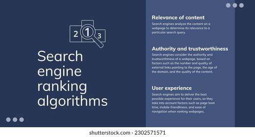 Search Engine Ranking Algorithms Banner on Blue Background. Stylish SEO Banner with White Text and Icon for Business and Marketing
