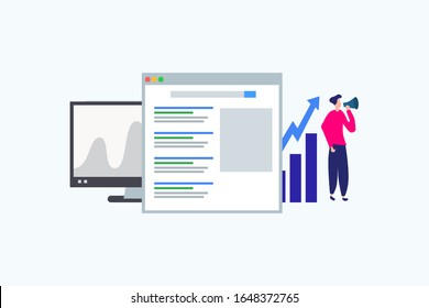 Search engine ranking - Search engine analytics illustration concept for web landing page template, banner, flyer and presentation