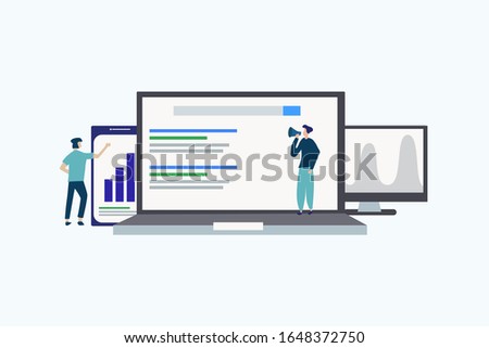 Search engine ranking - Search engine analytics illustration concept for web landing page template, banner, flyer and presentation