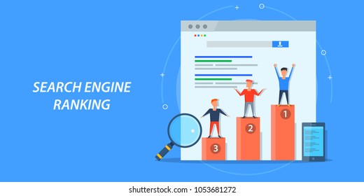 Search engine ranking - Search engine analytics - SEO success flat vector banner concept