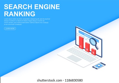 Search engine ranking isometric vector. Web banner, analytics, infographics, SEO. Flat Isometric illustration.