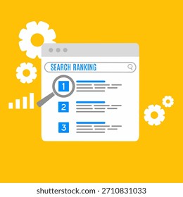 Search engine ranking on laptop screen with magnifying glass