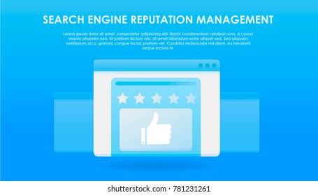 Search Engine Reputation Management Services banner. Browser window with ratings, comments and feedback from users of the site. Vector flat gradient