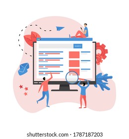 Search engine result pag vector, Page showing search results of a query, web search concept on smartphone
