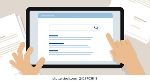 Search engine result page on device tablet screen 