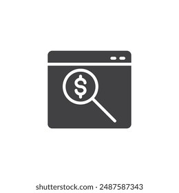 Search engine results page with a dollar sign vector icon. filled flat sign for mobile concept and web design. Search Engine Marketing glyph icon. Symbol, logo illustration. Vector graphics