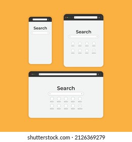 Suchmaschinen-Bildschirm Mock up for mobile Phone, Tablet, Laptop und Desktop-Bildschirm Vektorgrafik