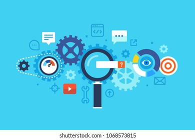 Search engine, SEO. Flat design modern vector illustration concept.