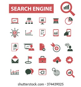 search engine, seo optimization  icons, signs vector concept set for infographics, mobile, website, application
