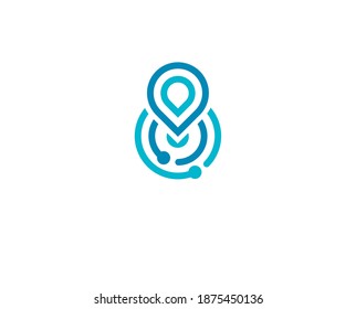 Search engine tech, flat style vector logo concept. Find companies, hiring, isolated icon on white background. Placemark icon for business and developing startup