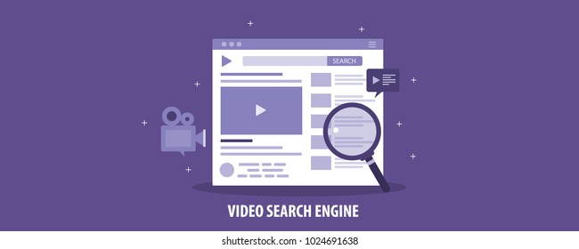 Search engine for videos, video collections, database flat vector concept with icons