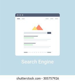 Search engine website wireframe interface template. Flat vector illustration on blue background