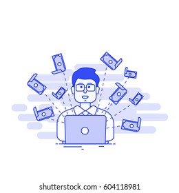 Search engines optimization professional on they computer makes money into internet