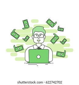 Search engines optimization professional on they computer makes money into internet