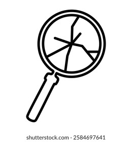 search error or fail, mafnigying glass or loupe, linear, vector illustration 