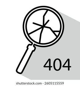 search error or fail, mafnigying glass or loupe, linear, vector illustration 