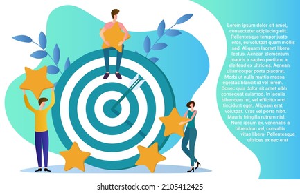 Search and evaluation of business goals.Rating system and targeting.A business-style poster.Flat vector illustration.