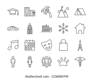 Search for fellow travelers, companion vector icons set outline style