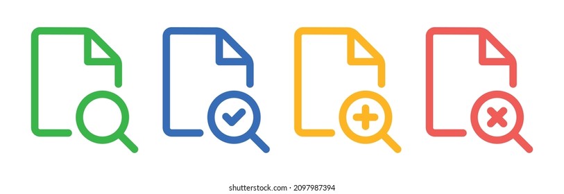 Search file document icon set. Magnifying glass and document symbol.