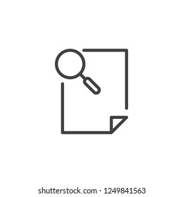 Search file document outline icon. linear style sign for mobile concept and web design. Paper sheet and magnifier simple line vector icon. Symbol, logo illustration. Pixel perfect vector graphics