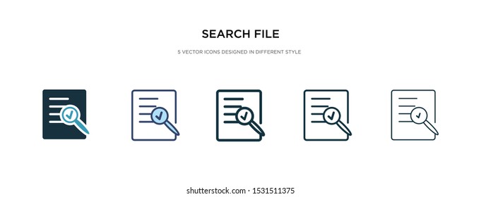 search file icon in different style vector illustration. two colored and black search file vector icons designed in filled, outline, line and stroke style can be used for web, mobile, ui