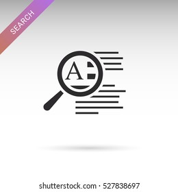 Search in file icon. Find in document symbol. Flat sign on white background. Vector