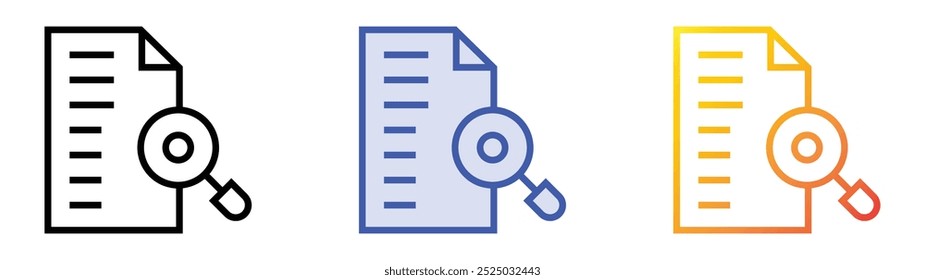 search file icon. Linear, Blue Fill and Gradient Style Design Isolated On White Background
