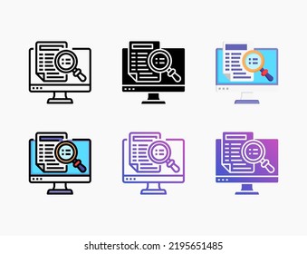 Archivo de búsqueda conjunto de iconos con línea, contorno, plano, relleno, glifo, color, gradiente. Actrazo editable y píxel perfecto. Se puede usar para productos digitales, presentación, diseño de impresión y más.