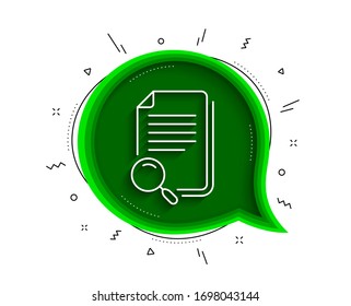 Icono de línea de archivo de búsqueda. Burbuja de chat con sombra. Buscar el signo del documento. Magnífico vidrio. Icono de archivo de búsqueda en línea delgada. Vector