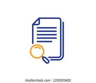 Search file line icon. Find document sign. Magnify glass. Colorful outline concept. Blue and orange thin line color Search file icon. Vector