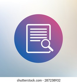 Search in file sign icon. Find in document symbol. Icon on blurred background. Vector