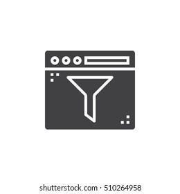 Search Filter symbol. funnel and browser icon vector, filled flat sign, solid pictogram isolated on white, logo illustration