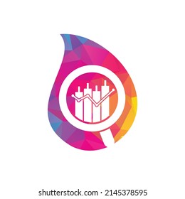 Icono del vector de diseño del logotipo de la forma de caída de la financiación de búsqueda. Combinación de logotipo vectorial de un gráfico y un amplificador.