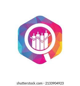 Search finance logo design vector icon. Vector logo combination of a graph and magnifier.	