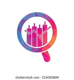 Search finance logo design vector icon. Vector logo combination of a graph and magnifier.	
